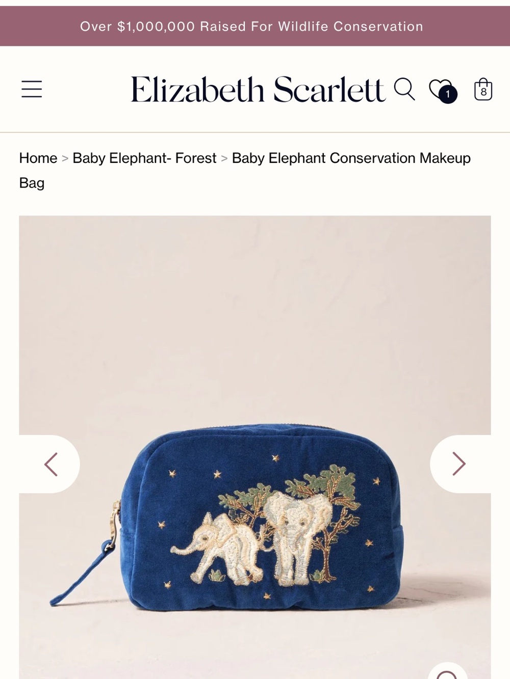 NWR Elizabeth Scarlett Elephant Makeup Bag with Dust bag